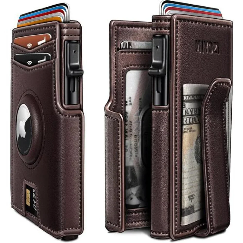 Airtag Wallet for Men,with Money Clip 10 Cards Metal Case Smart Slim Pop Up